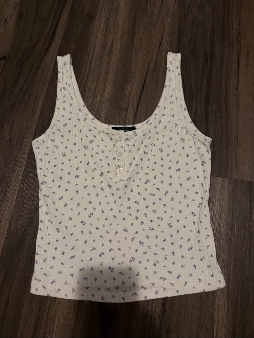 Floral Cream Ribbed Henley Tank Top